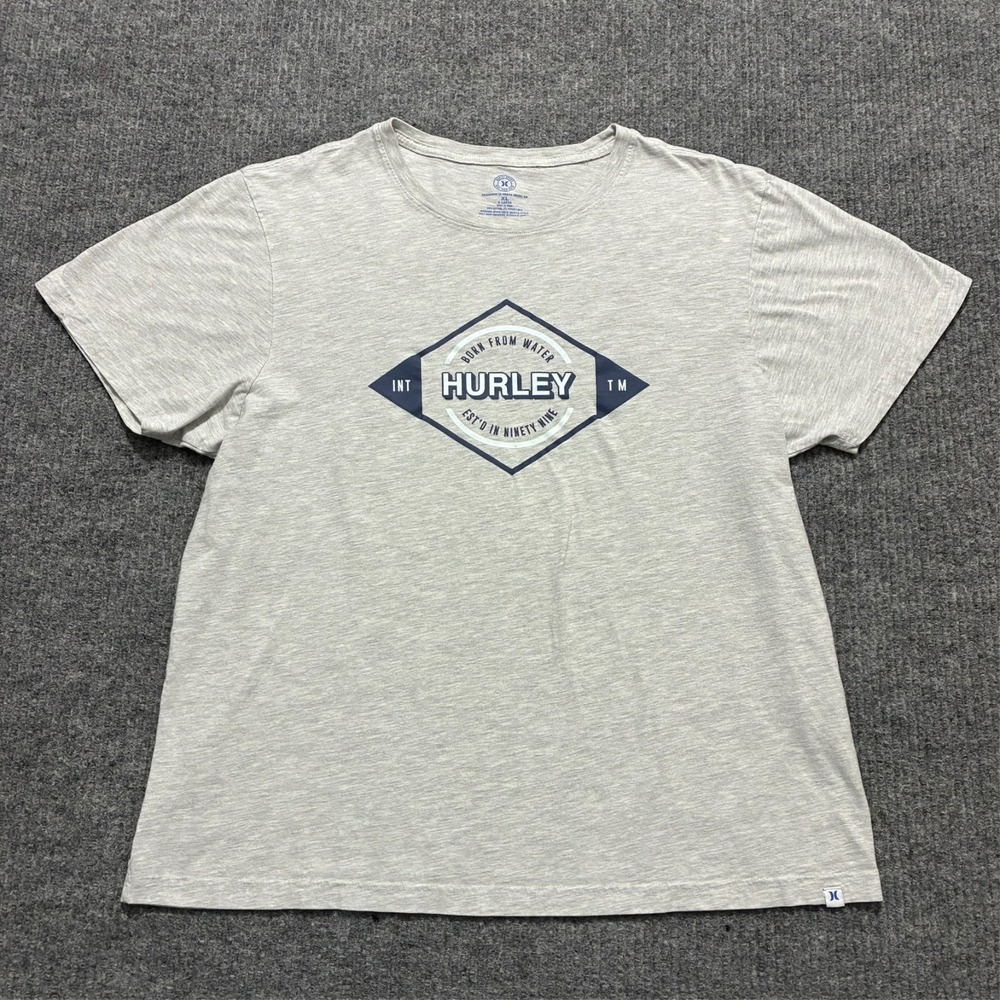 Hurley Logo Mens T-Shirt Size XL Gray Crew Neck Casual Stretch Short Sleeve